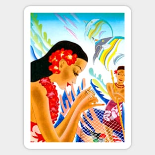 Woman Wearing Flowers, Island Vacation & Holiday 1930s Sticker
